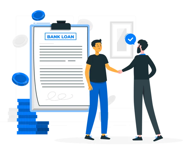 Loan advisor and customer shaking hands over an approved loan